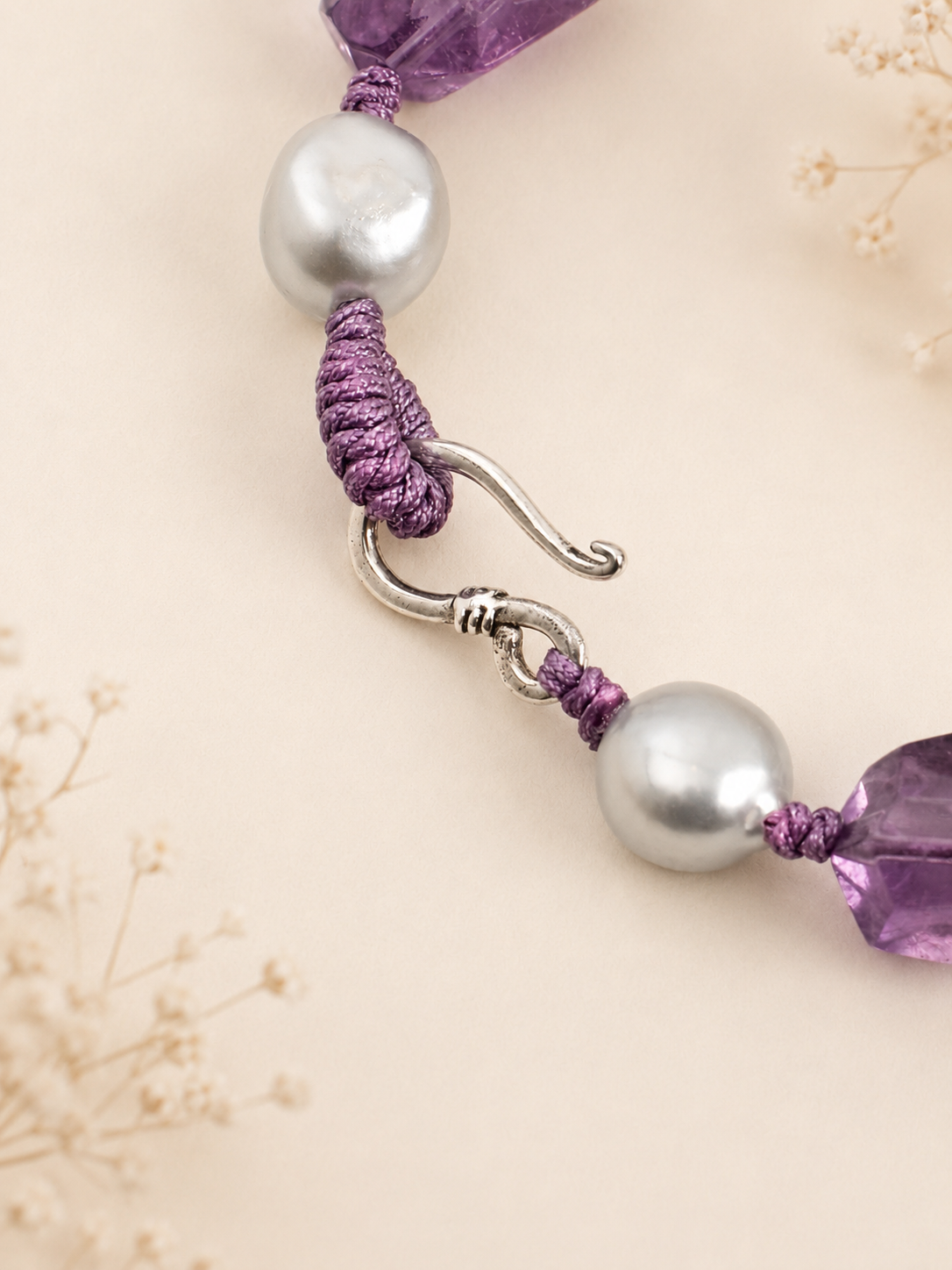 Amethyst & Clear Quartz Baroque Pearl Bracelet | Handmade Natural Gemstone Jewelry | KAZE