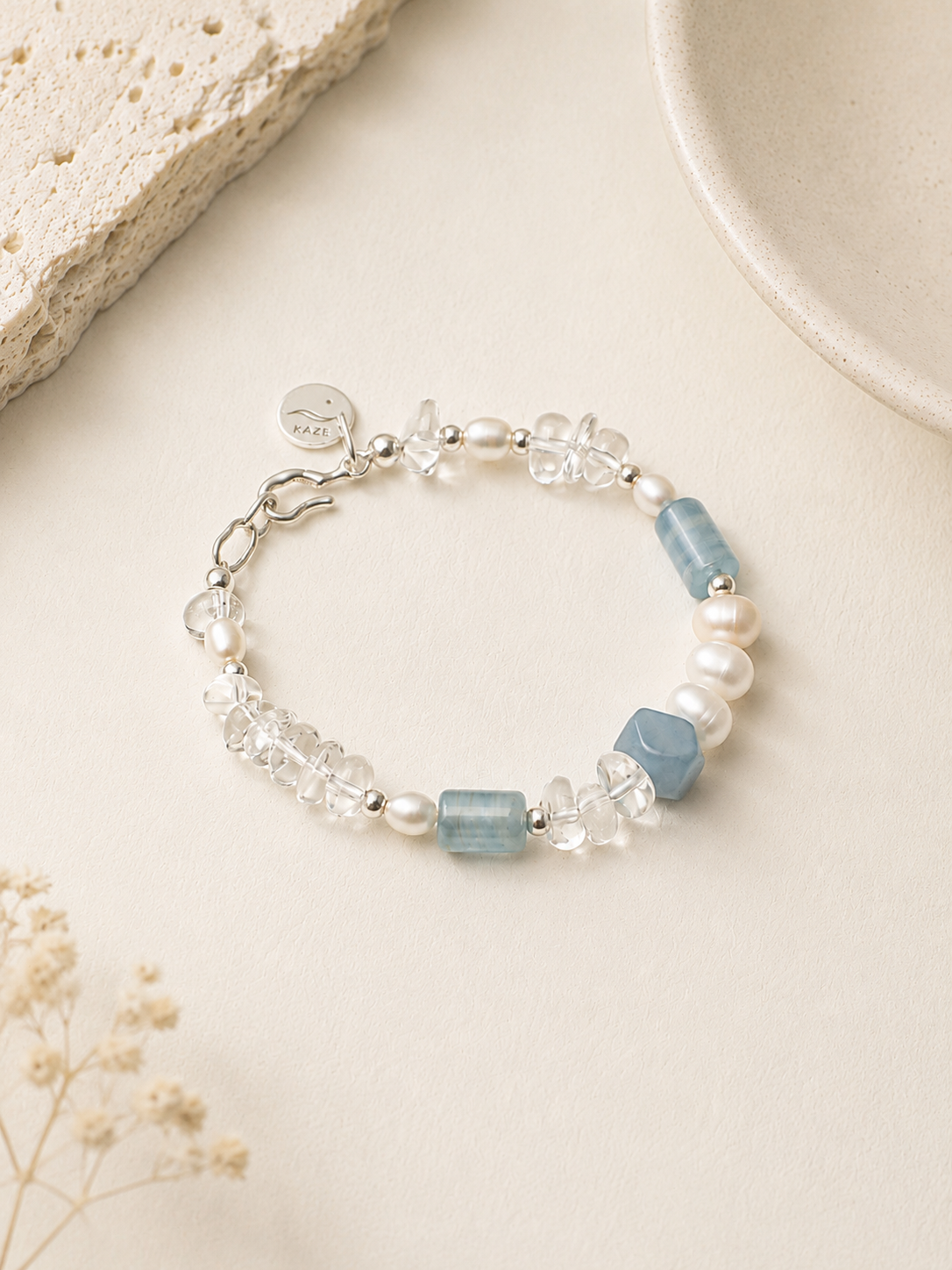 Aquamarine Pearl Bracelet | Handmade Natural Gemstone Jewelry | KAZE