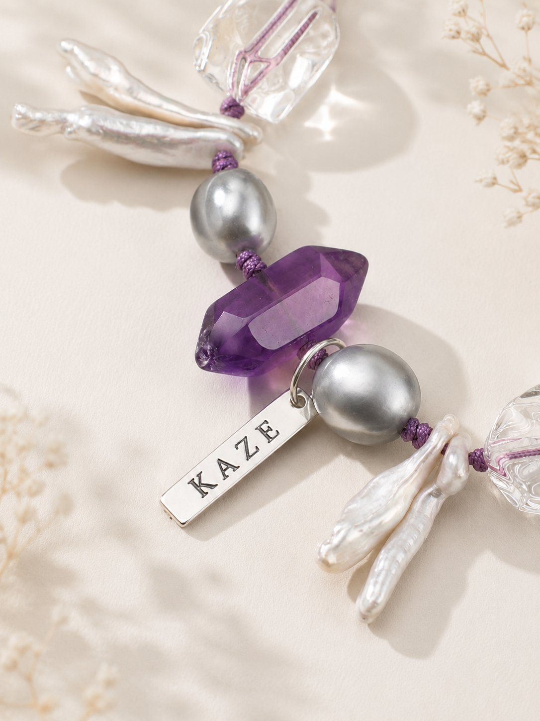 Amethyst & Clear Quartz Baroque Pearl Bracelet | Handmade Natural Gemstone Jewelry | KAZE