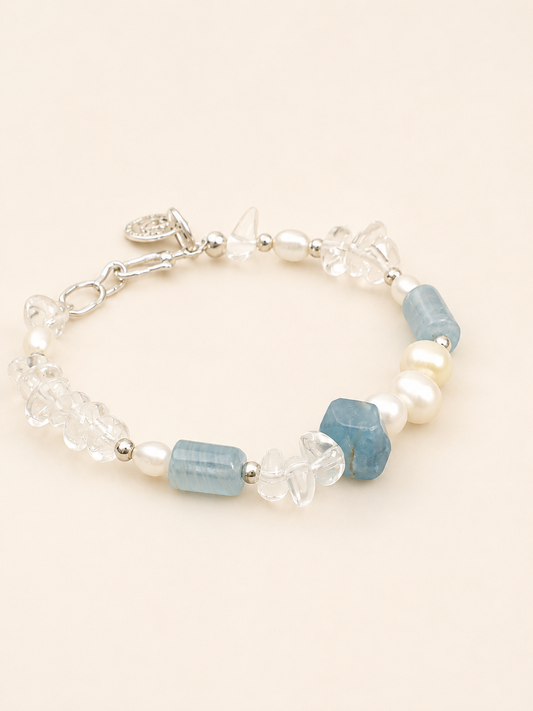 Aquamarine Pearl Bracelet | Handmade Natural Gemstone Jewelry | KAZE