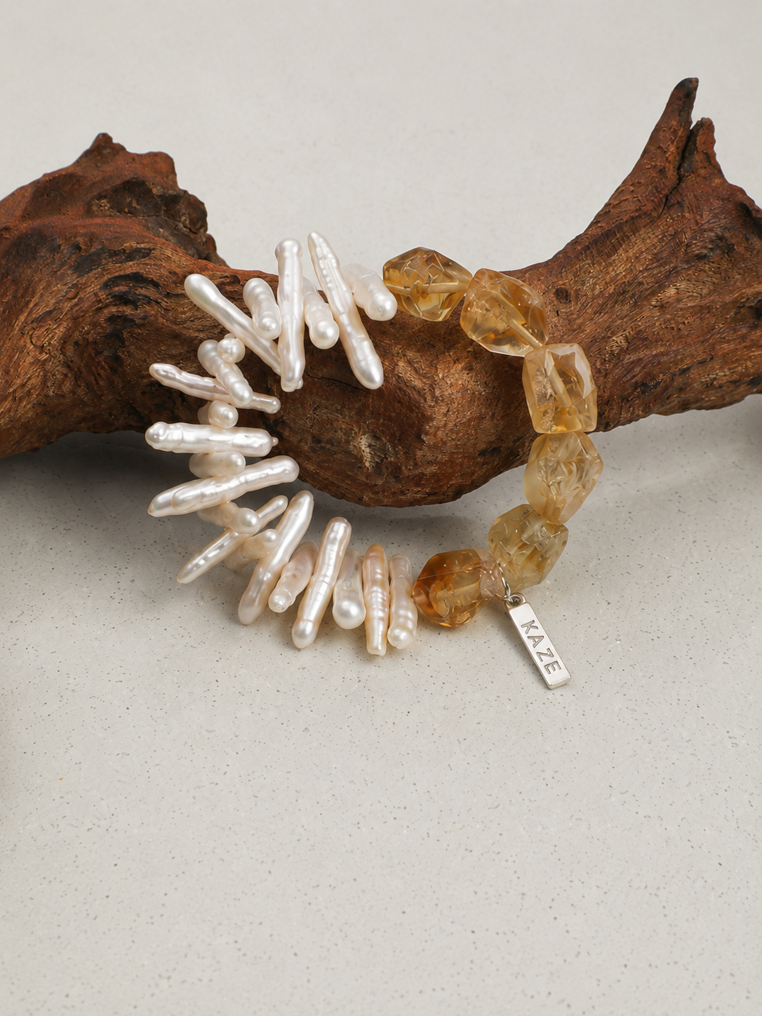 Natural Citrine & Biwa Pearl Bracelet | Handmade Natural Jewelry | KAZE