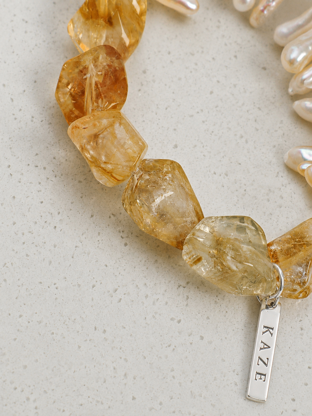 Natural Citrine & Biwa Pearl Bracelet | Handmade Natural Jewelry | KAZE