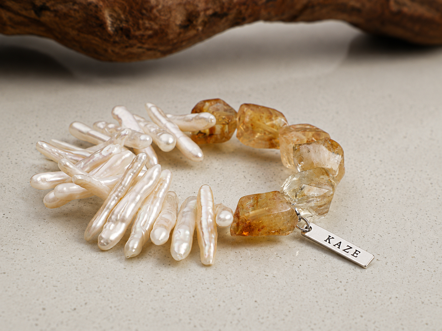 Natural Citrine & Biwa Pearl Bracelet | Handmade Natural Jewelry | KAZE