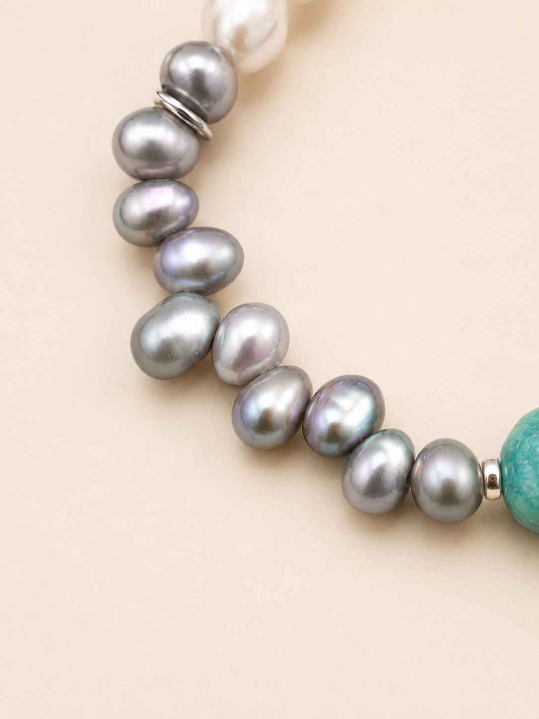 Amazonite & Freshwater Rice Pearl Bracelet | Sterling Silver Charm | KAZE